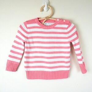 Ralph Lauren Striped Knit Sweater Kids 12M Pink White Button Heart Patch